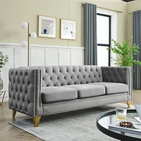 Streamdale Furniture Modern Grey Velvet Sofa Set with Metal Legs