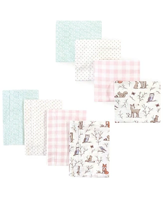 Hudson Baby Infant Girl Cotton Flannel Burp Cloths and Receiving Blankets, 8-Piece, Enchanted Forest, One Size