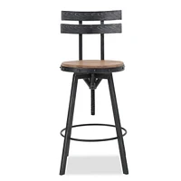 Rustic-Chic Barstool Fir Wood Seat, Metal Frame