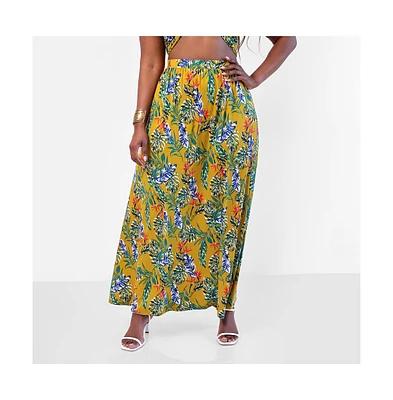 Rebdolls Plus Size Bon Voyage Tropical Print Skater Skirt