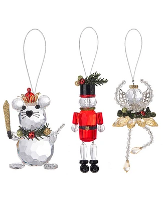 Ganz Kissing Krystals Nutcracker Ornaments - 3PC Set Ballerina, Nutcracker, Mouse