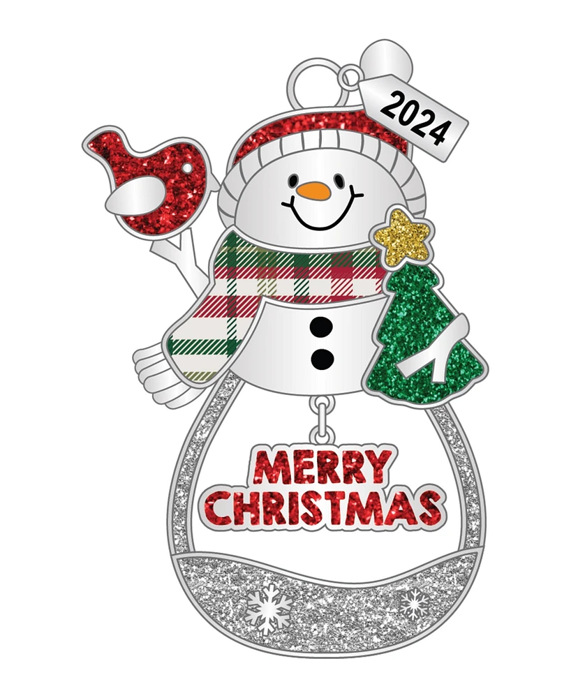 Ganz Sentiment Ornament Snowman with Cardinal and Tree 'Merry Christmas' with Dated 2024 Charm, 3.54"H