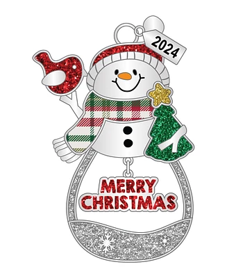 Ganz Sentiment Ornament Snowman with Cardinal and Tree 'Merry Christmas' with Dated 2024 Charm