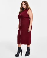 Bar Iii Trendy Plus Zip-Front Sweater Dress, Created for Macy's