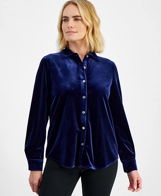 Ak Anne Klein Petite Stretch Velour Utility Shirt