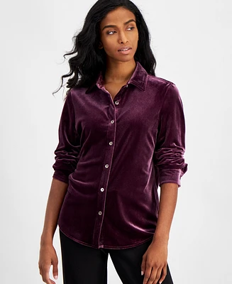 Ak Anne Klein Petite Stretch Velour Utility Shirt