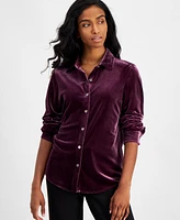 Ak Anne Klein Petite Stretch Velour Utility Shirt