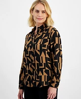 Ak Anne Klein Petite Geometric-Print Shirt