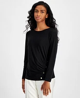 Ak Anne Klein Petite Side-Ruched Long-Sleeve Top