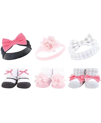 Hudson Baby Baby Girls Headband and Socks Giftset, Pink Charcoal, One