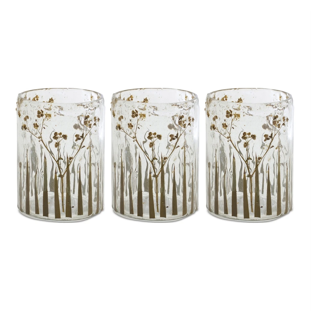 Slickblue Dried Floral Glass Candle Holder (Set of 3)