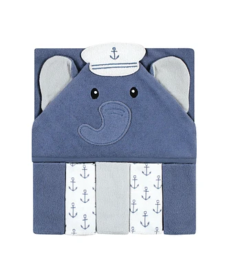 Hudson Baby Infant Boy Hooded Towel and Five Washcloths, Sailor Elephant, One Size