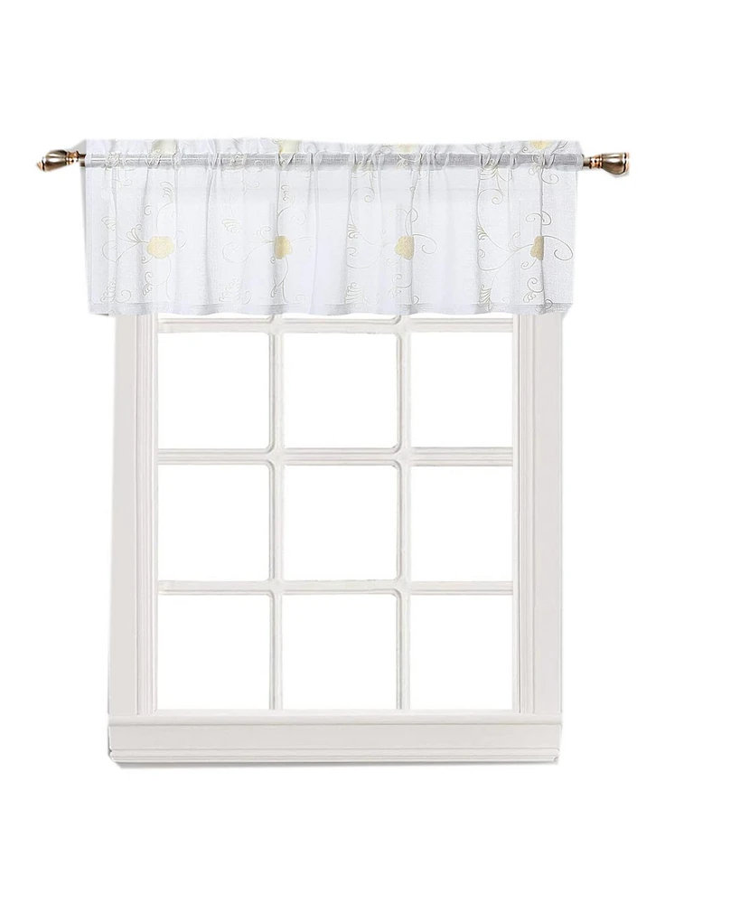 Caromio Floral Embroidered Voile Sheer Kitchen Valance Curtain