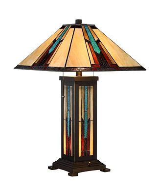 Robert Louis Tiffany Ranier Mission Tiffany Style Table Lamp with Nightlight 25" High Bronze Brown Antique Stained Art Glass for Living Room Bedroom H