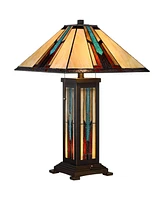 Robert Louis Tiffany Ranier Mission Tiffany Style Table Lamp with Nightlight 25" High Bronze Brown Antique Stained Art Glass for Living Room Bedroom H