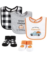 Hudson Baby Infant Boy Cotton Bib and Sock Set, Pumpkin Truck, One Size