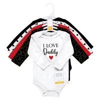 Hudson Baby Girls Cotton Long-Sleeve Bodysuits Daddy Red Black 5-Pack, 0-3 Months