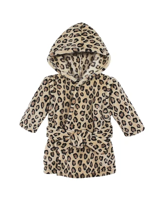 Hudson Baby Baby Girls Unisex Baby Plush Animal Face Bathrobe, Leopard, 0-9 Months