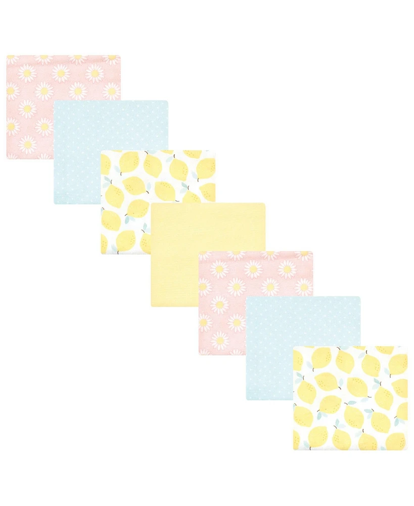 Hudson Baby Infant Girl Cotton Rich Flannel Receiving Blankets Bundle, Lemon Daisy, One Size