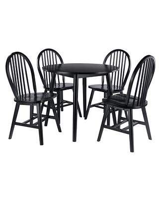 Winsome Trading Moreno Drop Leaf Dining Table with Windsor Chairs, Black 5 Piece