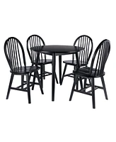 Winsome Trading Moreno Drop Leaf Dining Table with Windsor Chairs, Black 5 Piece