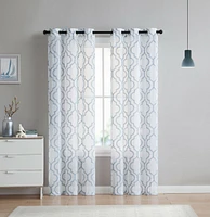 Kate Aurora 2 Piece Charlotte Clover Trellis Grommet Top Sheer Voile Window Curtain Panels