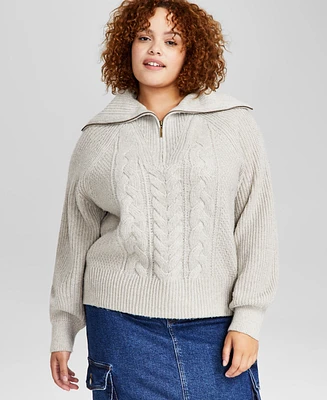 And Now This Trendy Plus Size Zip-Collar Sweater, Created for Macy's