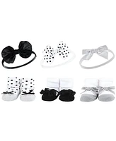 Hudson Baby Infant Girl 12Pc Headband and Socks Giftset, Leopard Black Silver, One Size