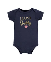 Hudson Baby Baby Girls Hudson Cotton Bodysuits Daddy Pink Navy 3Pk, 3-6 Months