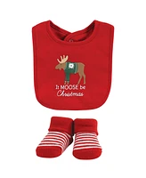 Hudson Baby Baby Boys Unisex Baby Cotton Bib and Sock Set, Moose Be Christmas, One