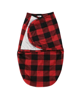 Hudson Baby Boys Plush Faux Fur Swaddle Wrap, Buffalo Plaid, 0-3 Months