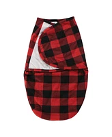 Hudson Baby Boys Plush Faux Fur Swaddle Wrap, Buffalo Plaid, 0-3 Months