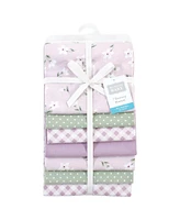 Hudson Baby Infant Girl Cotton Rich Flannel Receiving Blankets Bundle, Purple Dainty Floral, One