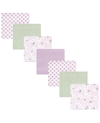 Hudson Baby Infant Girl Cotton Rich Flannel Receiving Blankets Bundle, Purple Dainty Floral, One