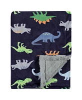 Luvable Friends Infant Boy Plush Blanket with Faux Shearling Back, Dinosaurs, One Size