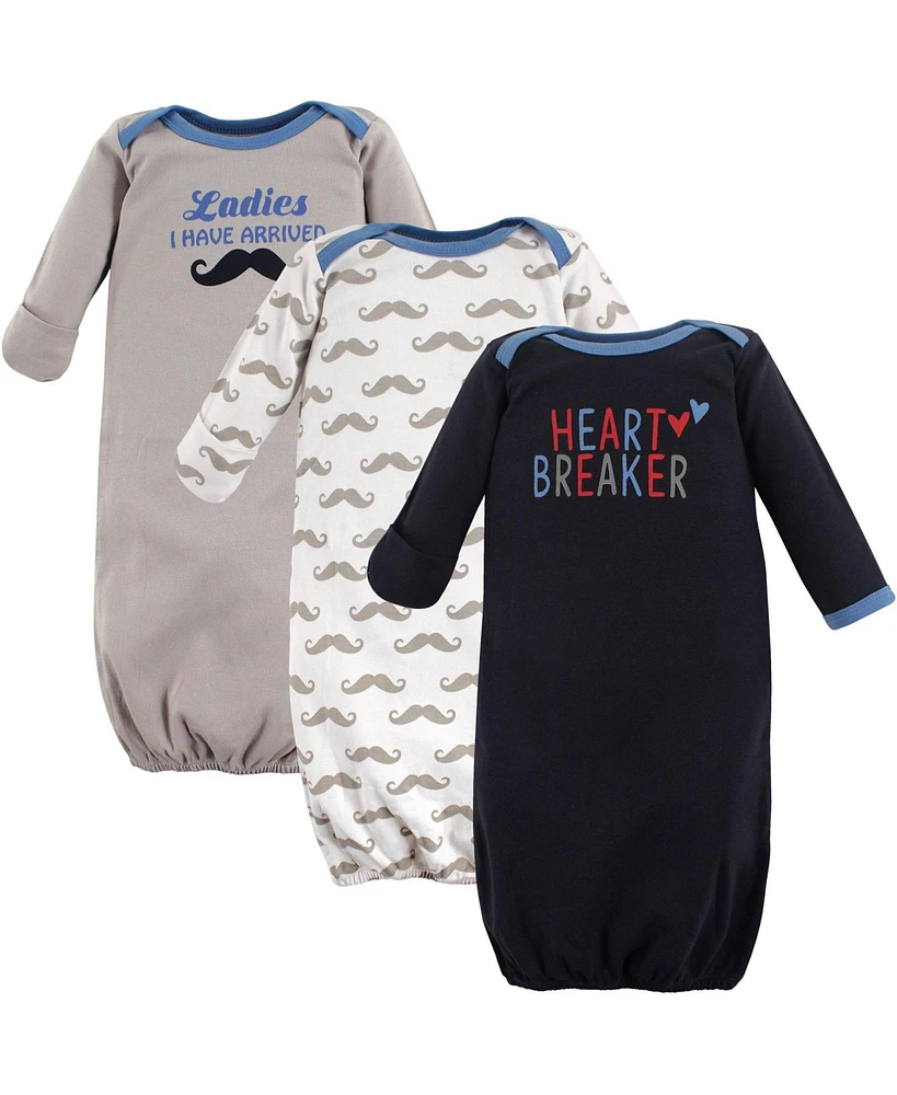 Luvable Friends Baby Boys Cotton Gowns, Heartbreaker, Preemie/Newborn