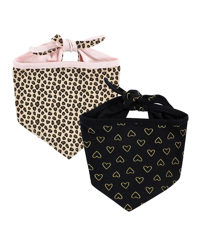 Luvable Friends Dog Reversible Pet Dog and Cat Bandana Bibs 2pk, Leopard Hearts, One Size