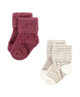 Hudson Baby Girls Cozy Chenille Newborn and Terry Socks, Mauve Mint Dot, 6-12 Months