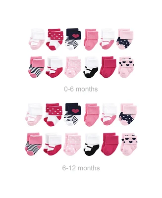 Luvable Friends Baby Girls Grow with Me Cotton Terry Socks, Navy Mary Janes, 0-6 and 6-12 Months