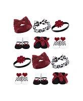 Hudson Baby Infant Girl 12Pc Headband and Socks Giftset, Red Sequin, One Size