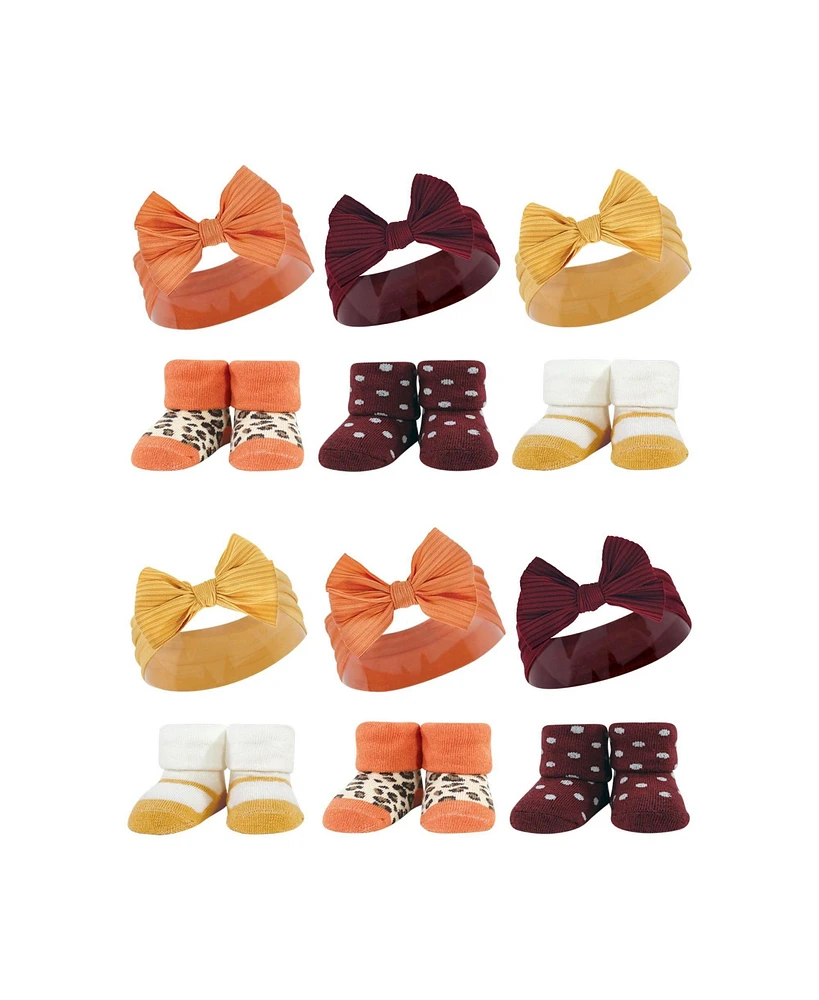 Hudson Baby Infant Girl 12Pc Headband and Socks Giftset, Orange