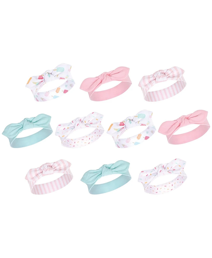 Hudson Baby Baby Girls Cotton and Synthetic Headbands Bundle Set, Ice Cream, 0-24 Months