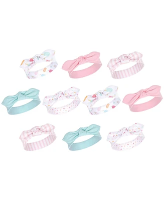 Hudson Baby Baby Girls Cotton and Synthetic Headbands Bundle Set, Ice Cream, 0-24 Months