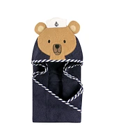 Hudson Baby Infant Boy Cotton Animal Face Hooded Towel Bundle Set, Sailor Bear Pelican, One Size