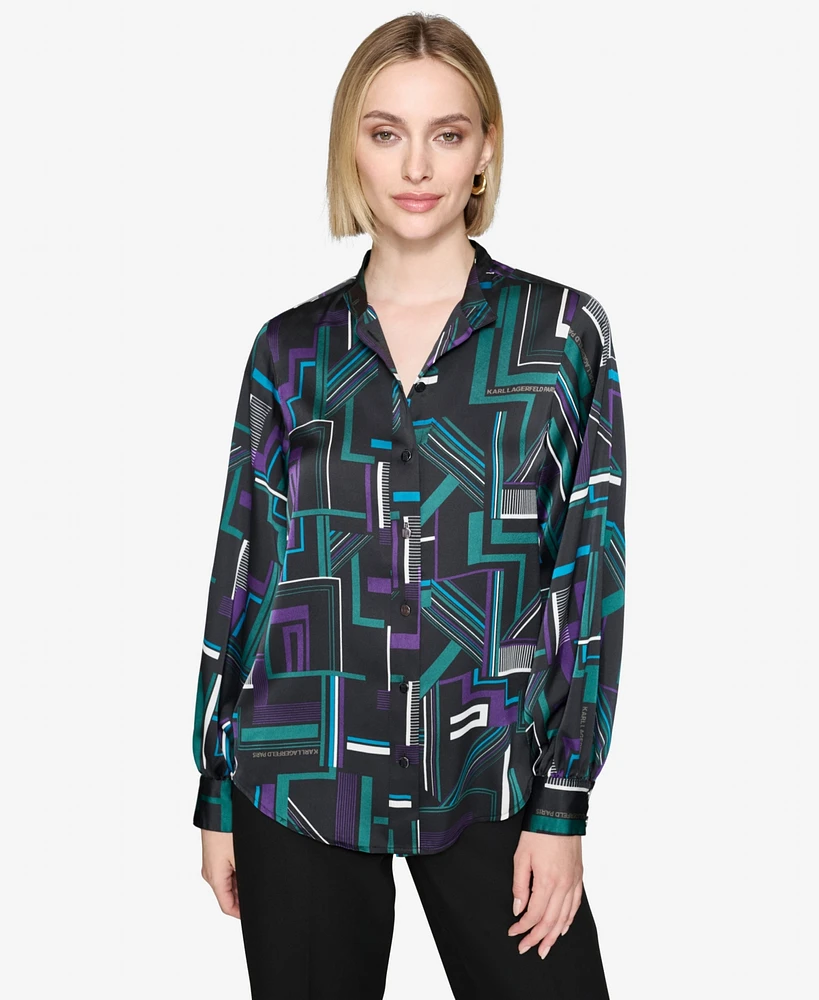 Karl Lagerfeld Paris Women's Printed Long-Sleeve Blouse