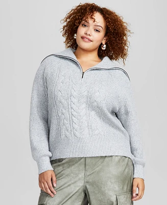 And Now This Trendy Plus Zip-Collar Sweater, Created for Macy's