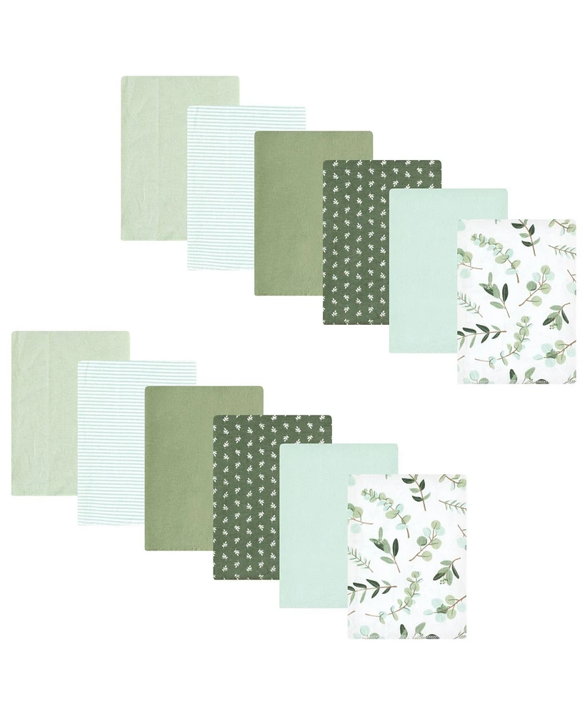 Hudson Baby Infant Girl Cotton Flannel Burp Cloths Bundle, Eucalyptus, One Size