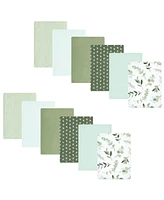 Hudson Baby Infant Girl Cotton Flannel Burp Cloths Bundle, Eucalyptus, One Size