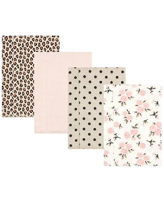 Hudson Baby Infant Girl Cotton Flannel Burp Cloths, Neutral Pink Floral Pack