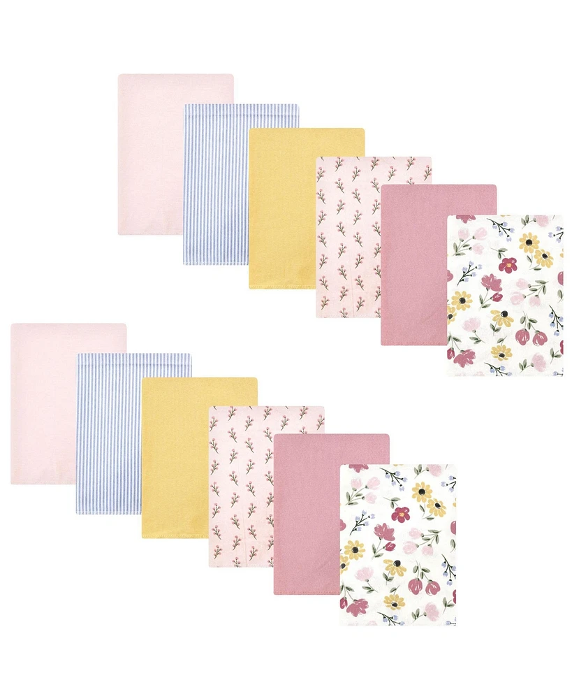 Hudson Baby Infant Girl Cotton Flannel Burp Cloths Bundle, Soft Painted Floral, One Size